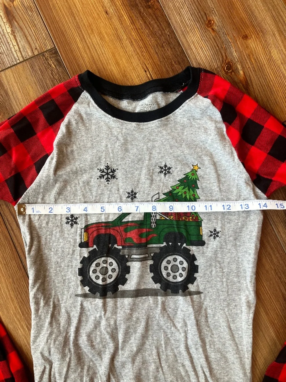 Boys, Pajama Set, Size L (16 small) Plaid Truck with Tree on Gray Little Pajamas